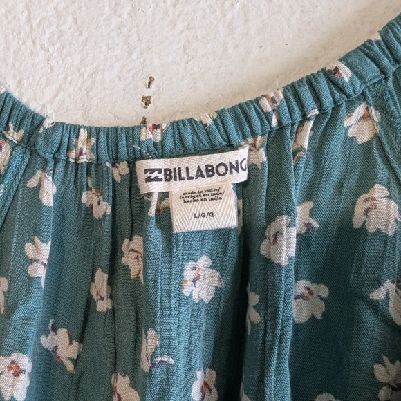 Billabong Teal Green Floral Off Shoulder Wrap Dress Puff Sleeve Rayon Womens L - Picture 4 of 16